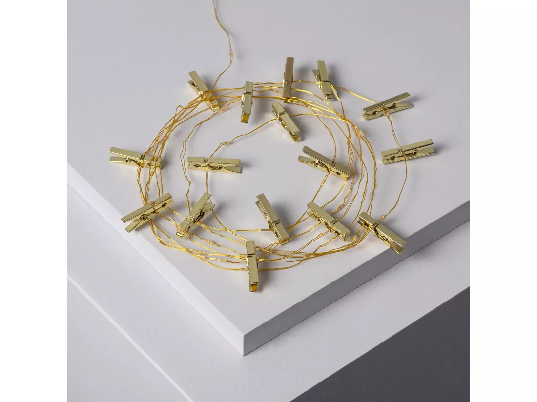 Guirlande LED Fil de Fer avec Pince à Linge Dorée 3.5m Doré