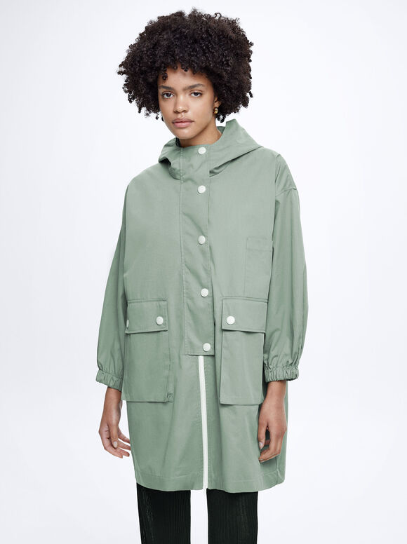 Parka com bolsos e capuz - Verde
