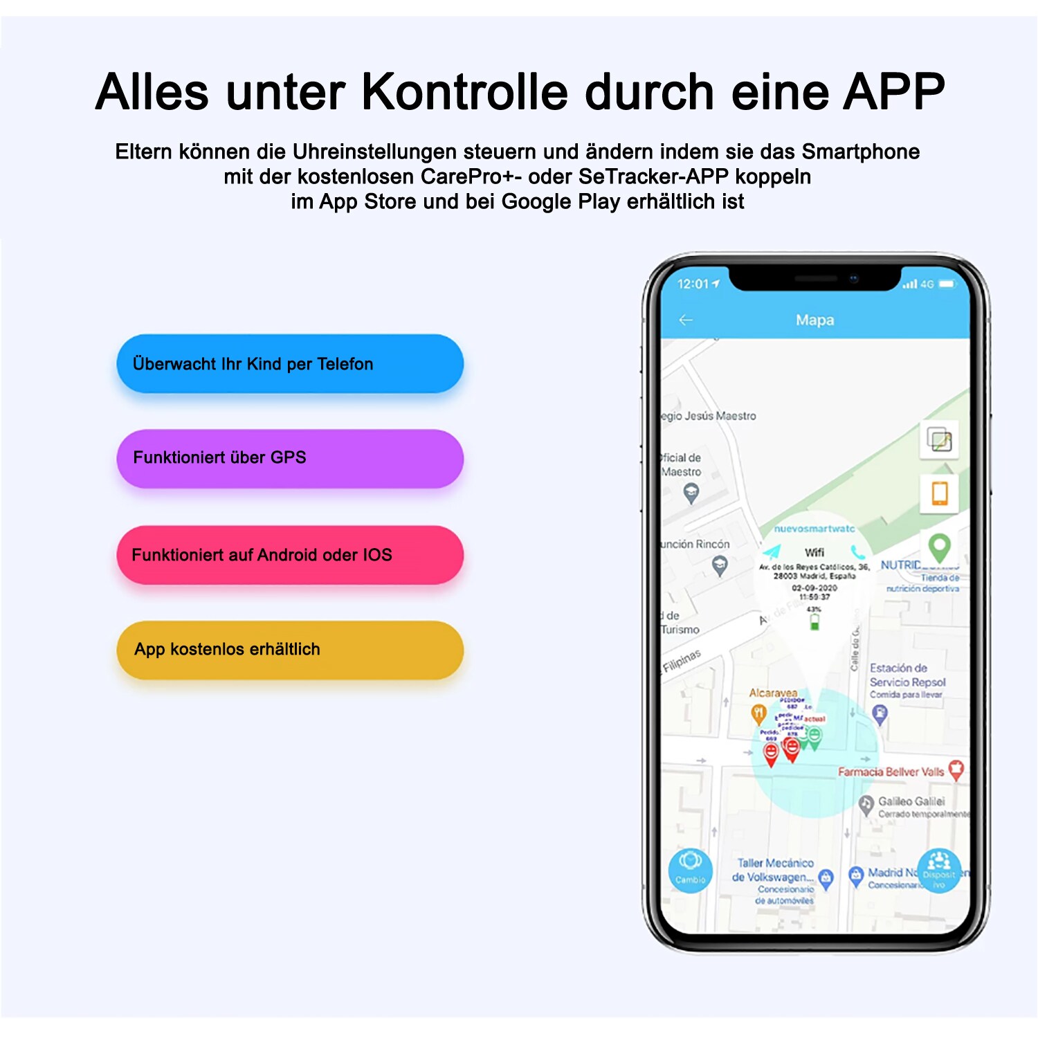 TPFNet Smart Watch für Kinder - IP67 - Silikon Armband - Android & IOS - Rosa