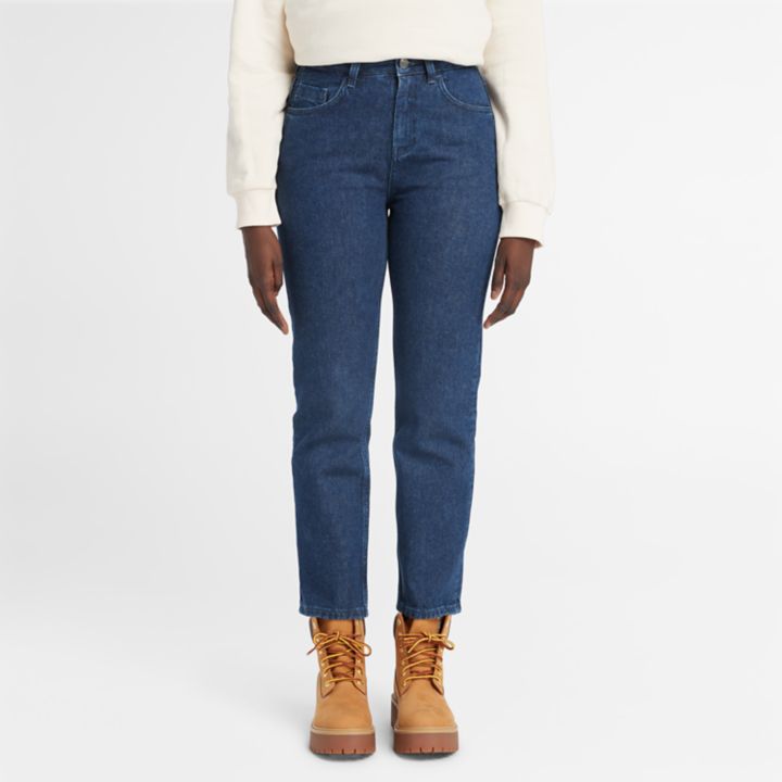 Calça jeans feminina de cintura alta em cânhamo azul escuro