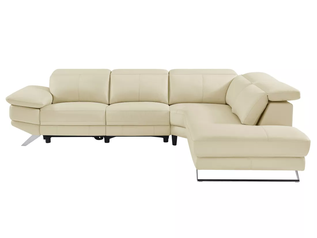 Canapé d'angle droit relax électrique en cuir de vachette beige PUNO II