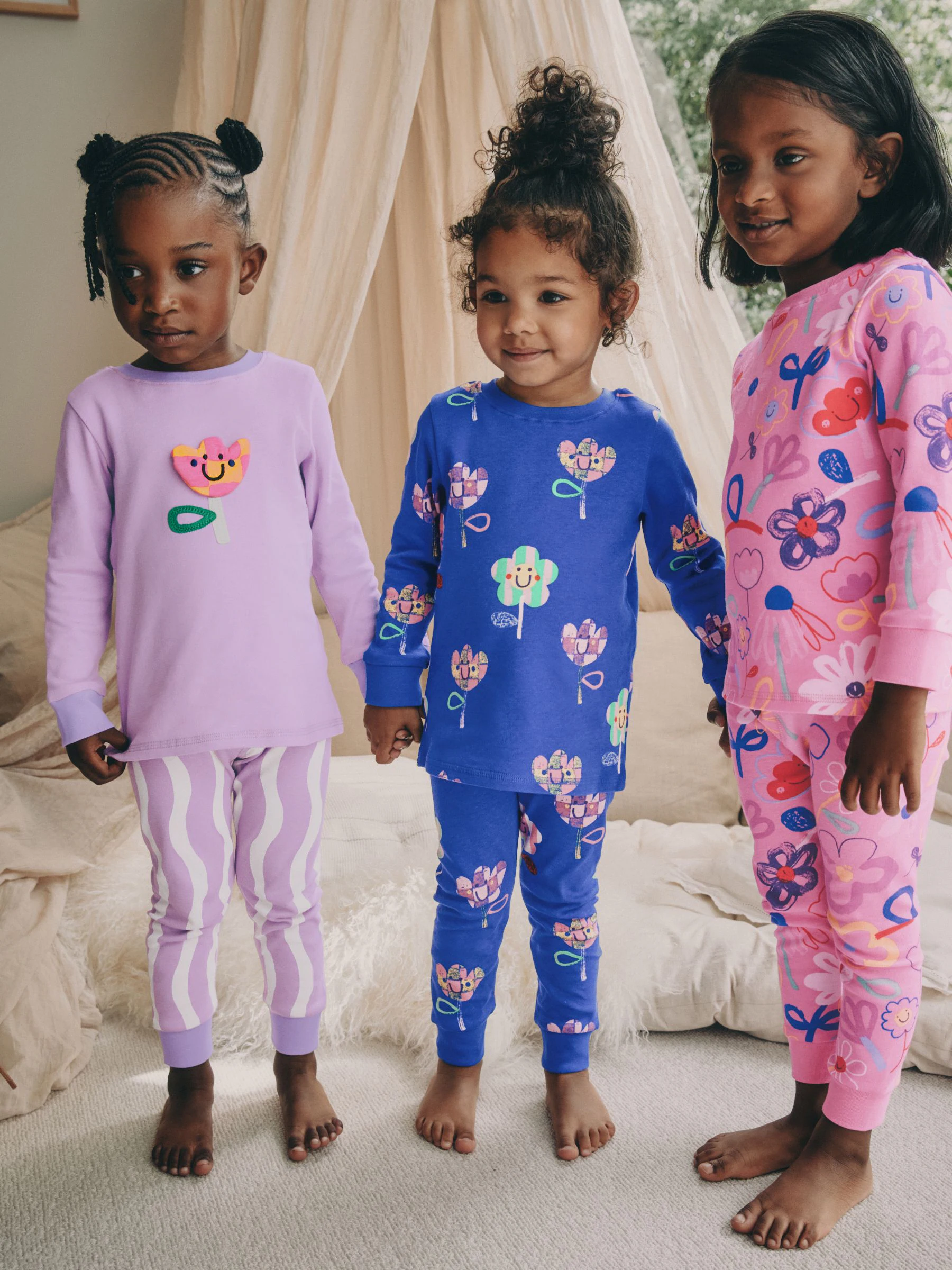Pink / Lilac Floral - Set van 3 zachte pyjama's (9 mnd-10 jr)