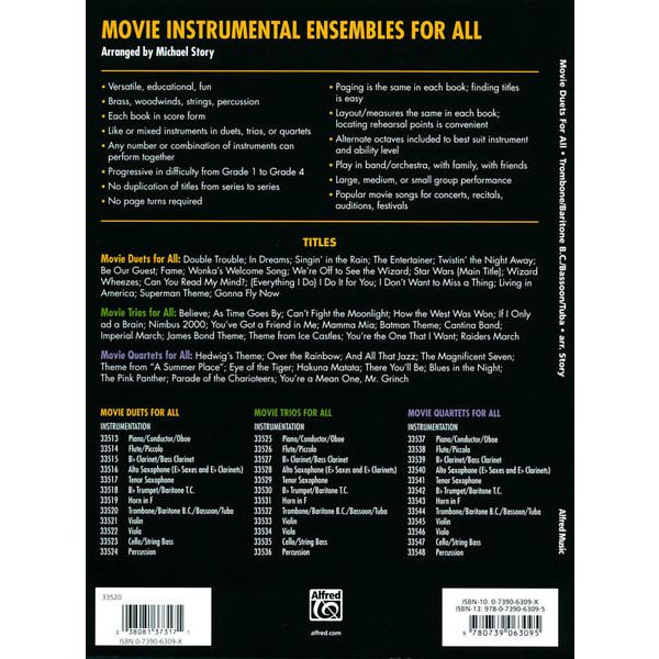 Alfred Music Publishing Movie Duets For All Trombone