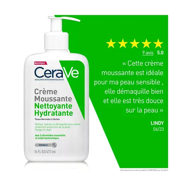 Creme de limpeza facial espumante hidratante CeraVe para pele normal a seca 473ml