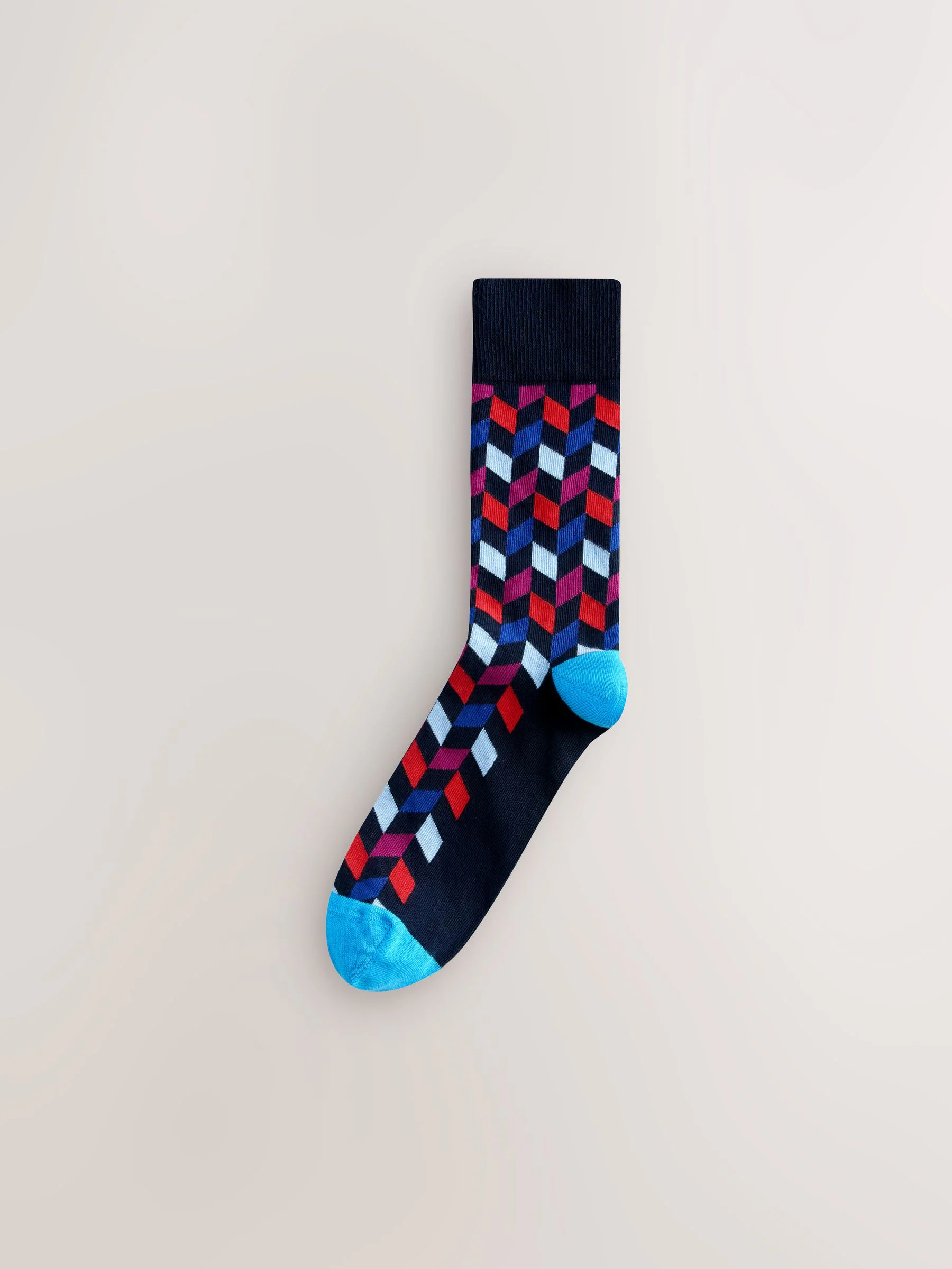 Blauw/oranje - Set van 8 sokken met patroon