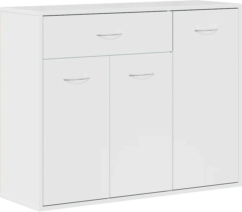 vidaXL - Dressoir - Hoogglans Wit - Bewerkt Hout - 1 Lade 3 Deuren
