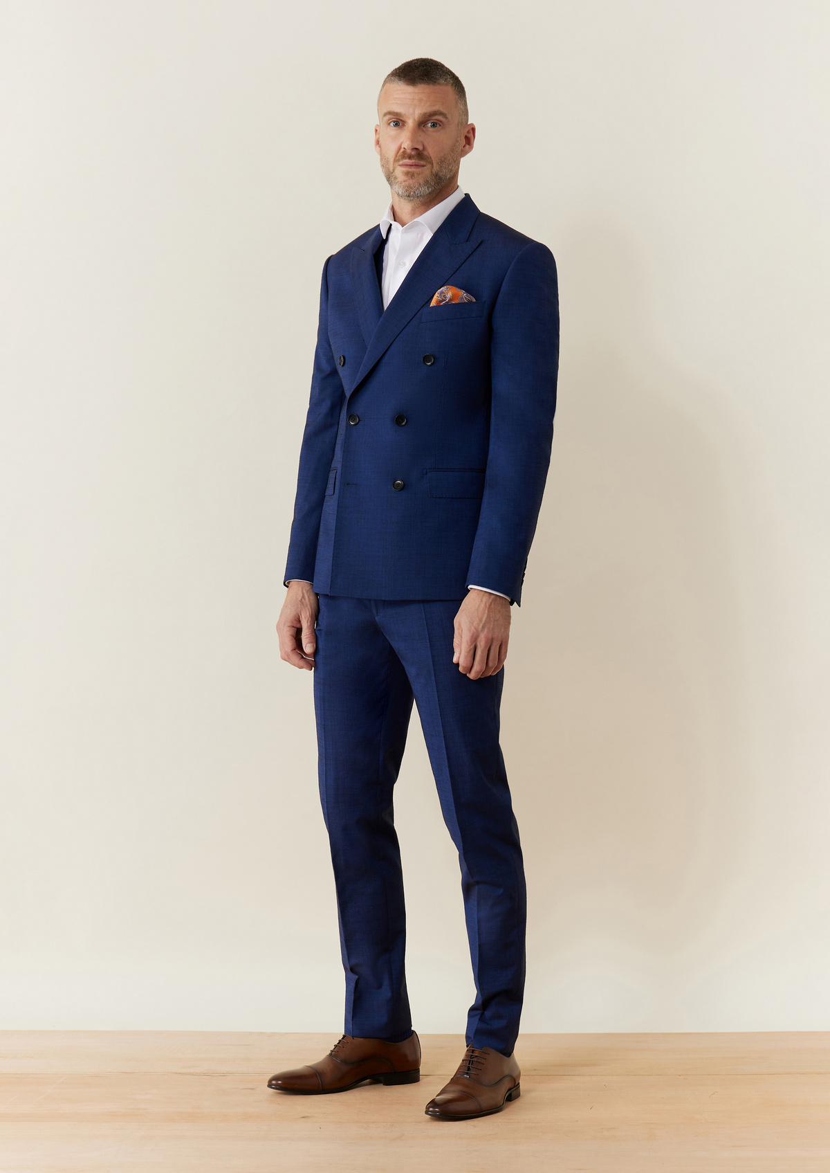 Costume 2 pièces Slim en laine et coton stretch unis bleu indigo