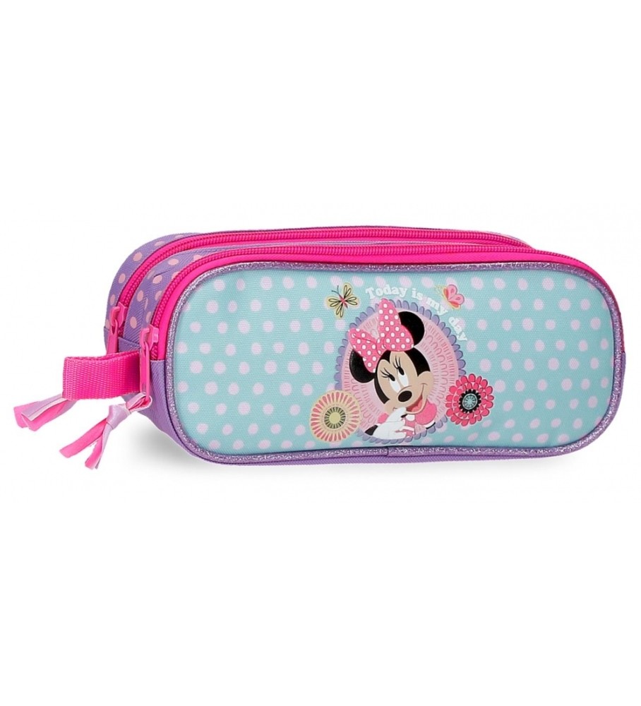 Estojo de lápis Disney Minnie Mouse com dois compartimentos, lilás. Hoje é o meu dia.