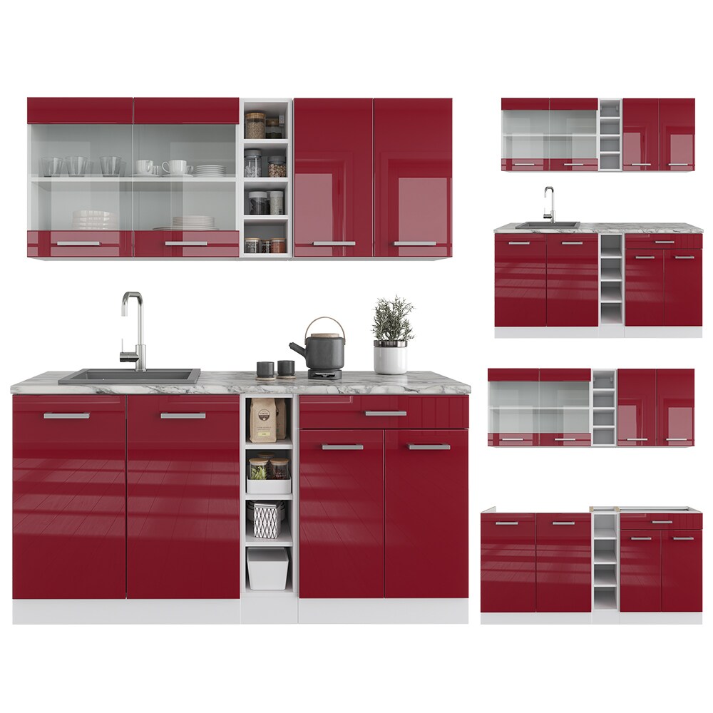 Vicco Küchenzeile Küchenblock Einbauküche R-Line Single Weiß Bordeaux Hochglanz 160 cm