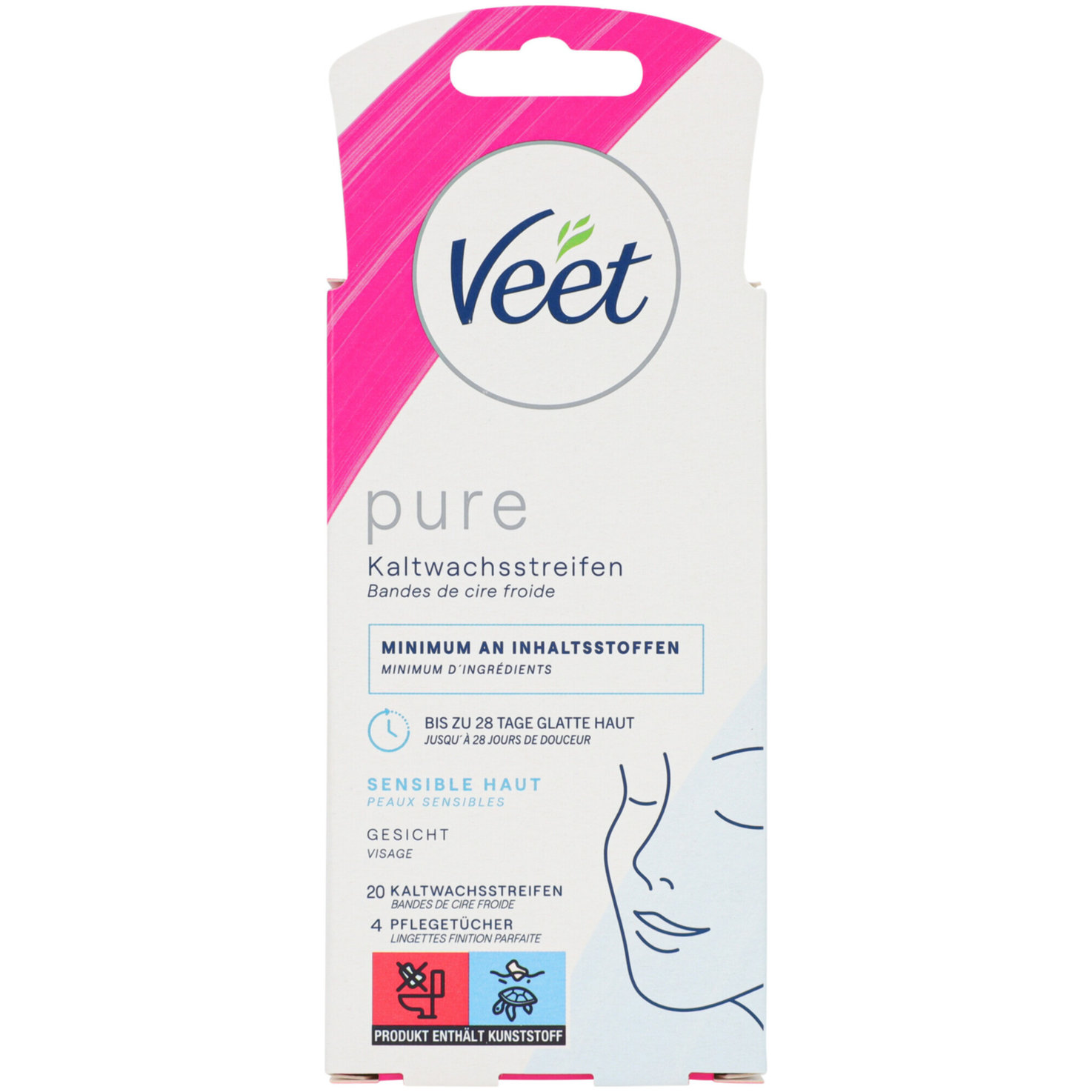 Veet Pure Kaltwachsstreifen Gesicht sensitive , 20 Stück