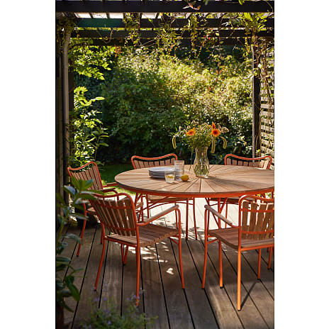 Kerteminde Ø150 teak havemøbelsæt med 6 stole - teak/ orange stel