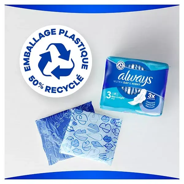 Absorventes Always Ultra Dia e Noite com Abas, Pacote com 10 unidades
