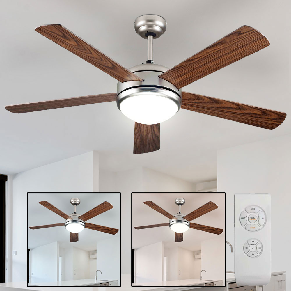 LED Deckenventilator, Fernbedienung, Holzoptik, D 132 cm