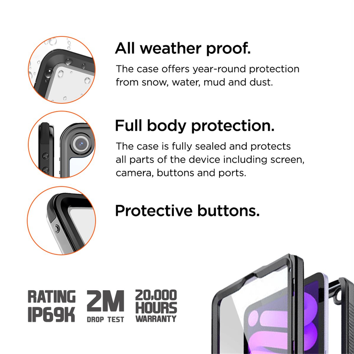 iPad Mini 7 (2024) / Mini 6 (2021) Peak 3000m Wasserfeste Outdoor Hardcase Hülle (IP68) (EGPE00162) - Schwarz