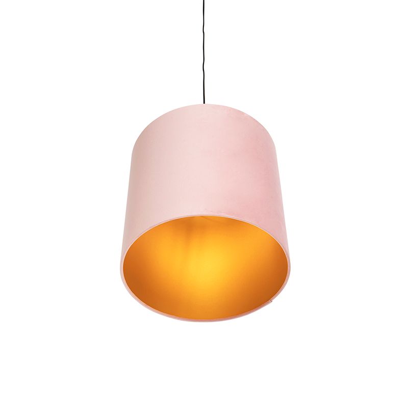 Hanglamp met velours kap roze met goud 40 cm - Combi