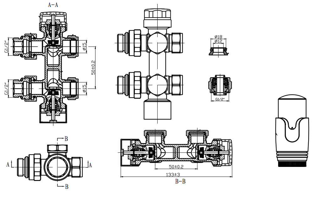 Sanigoods thermostatische radiatorkraan recht 1/2