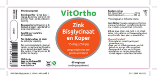 VitOrtho Zink Bisglycinaat En Koper Capsules 60VCP