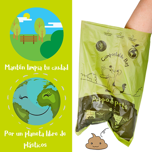 Peppo and Pets - 240 Sacos Compostáveis para Fezes de Cachorro - Muito Resistentes - Aroma de Lavanda - Feitos com 100% de Amido de Milho