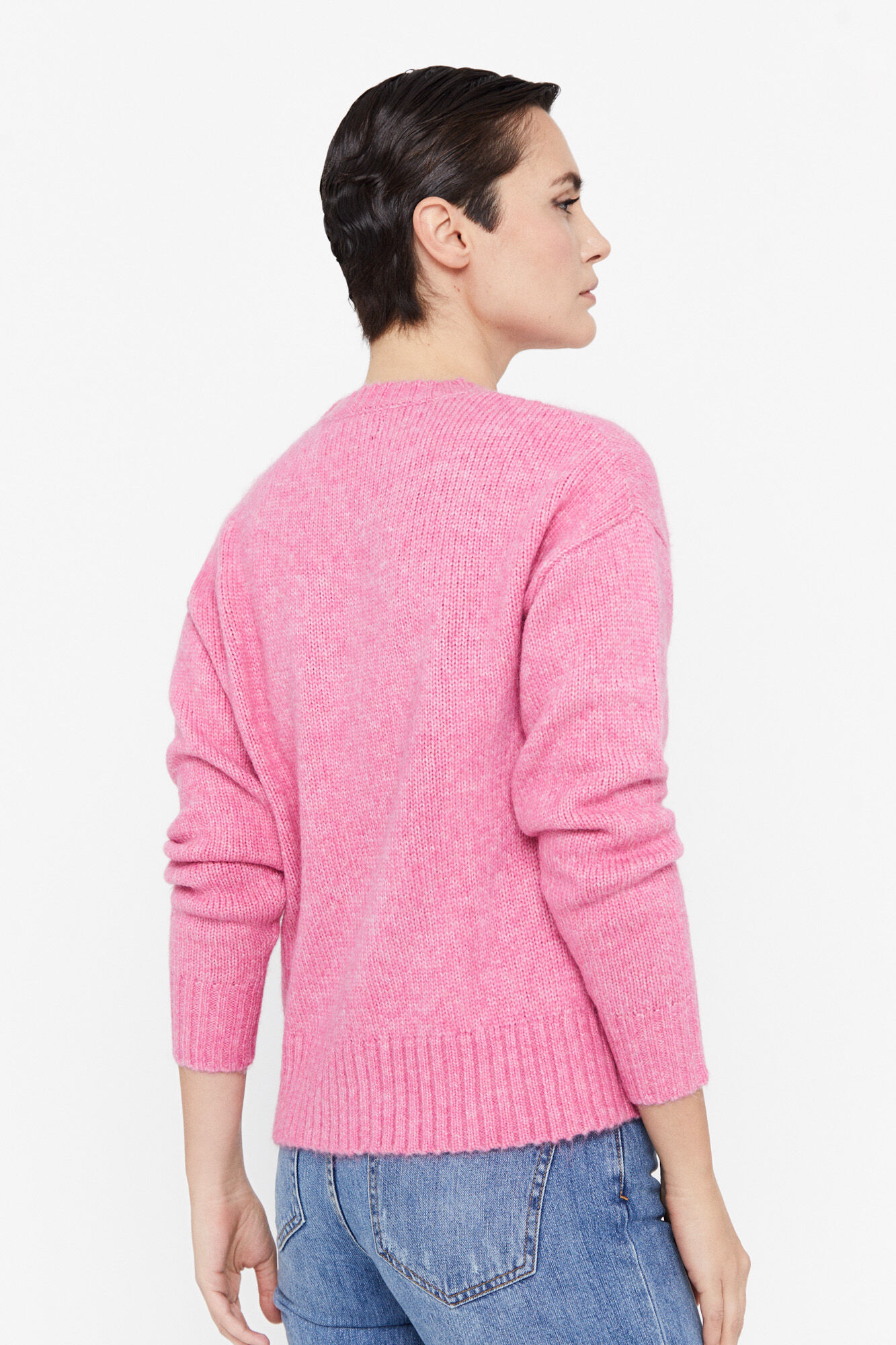Camisa de malha com botões de pérola - Rosa