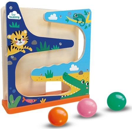 SES Creative - Tiny Talents - Houten Ballenbaan Krokodil - Educatief Speelgoed - Met Drie Bedrukte Ballen