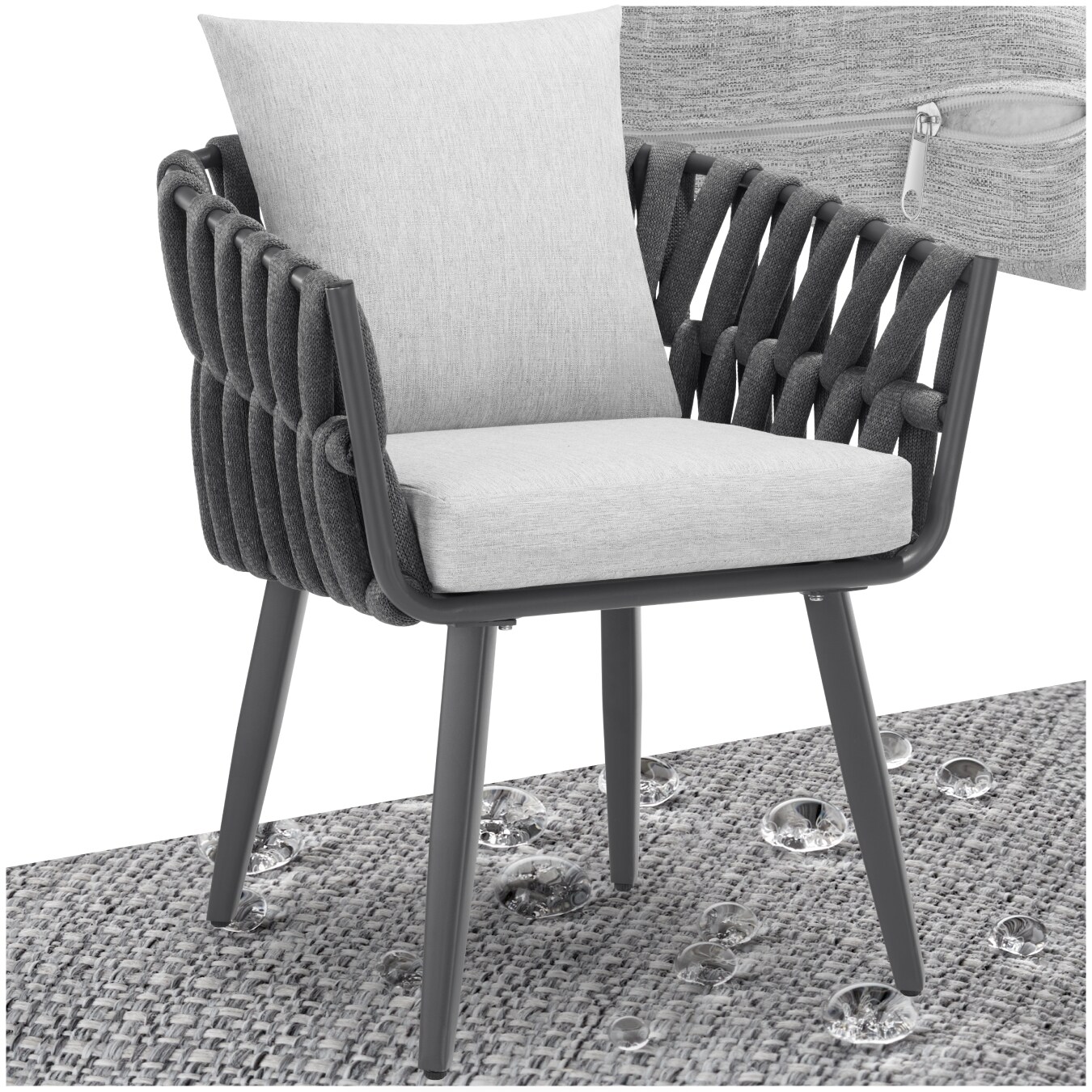 tectake® Stuhl, mit Aluminiumgestell, im Rope-Design, höhenverstellbare Kunststofffüße, 61 x 60 x 73 cm