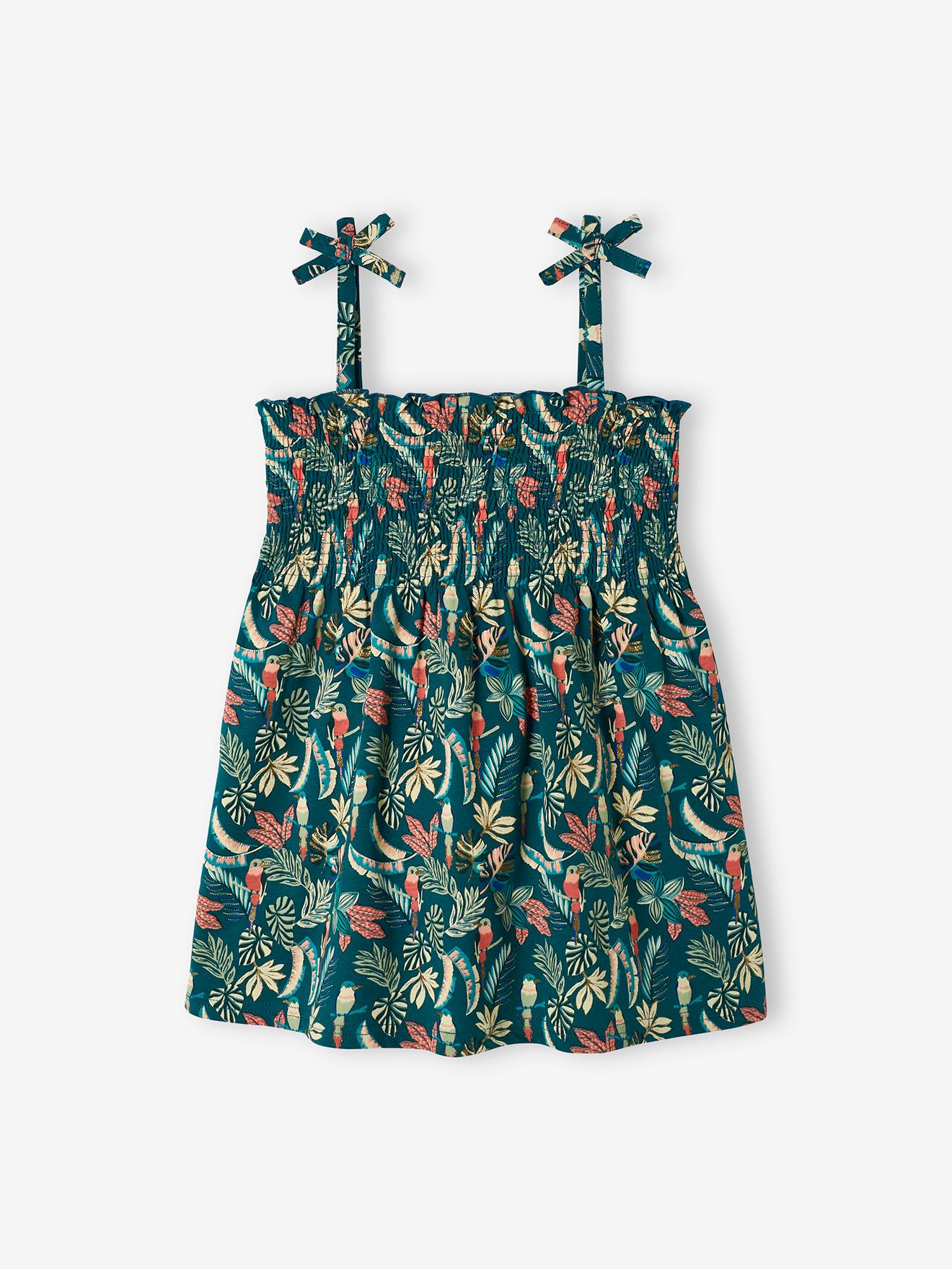 Camiseta sem mangas com detalhes franzidos e estampa floral, para meninas, verde