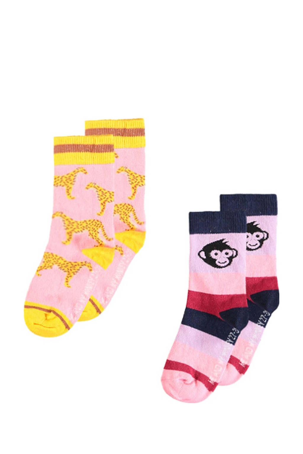Me & My Monkey sokken met all-over print - set van 2 lichtroze