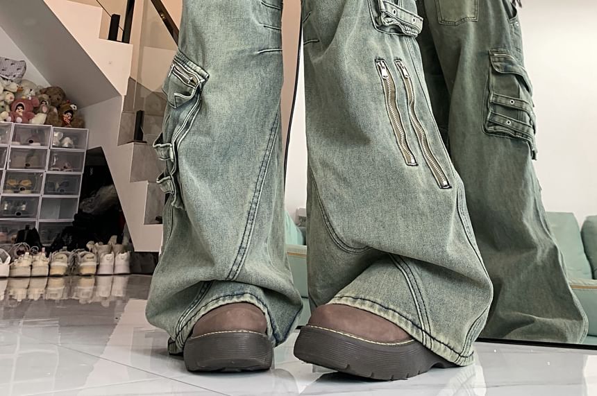 Porstina - Cargojeans met hoge taille en wijde pijpen