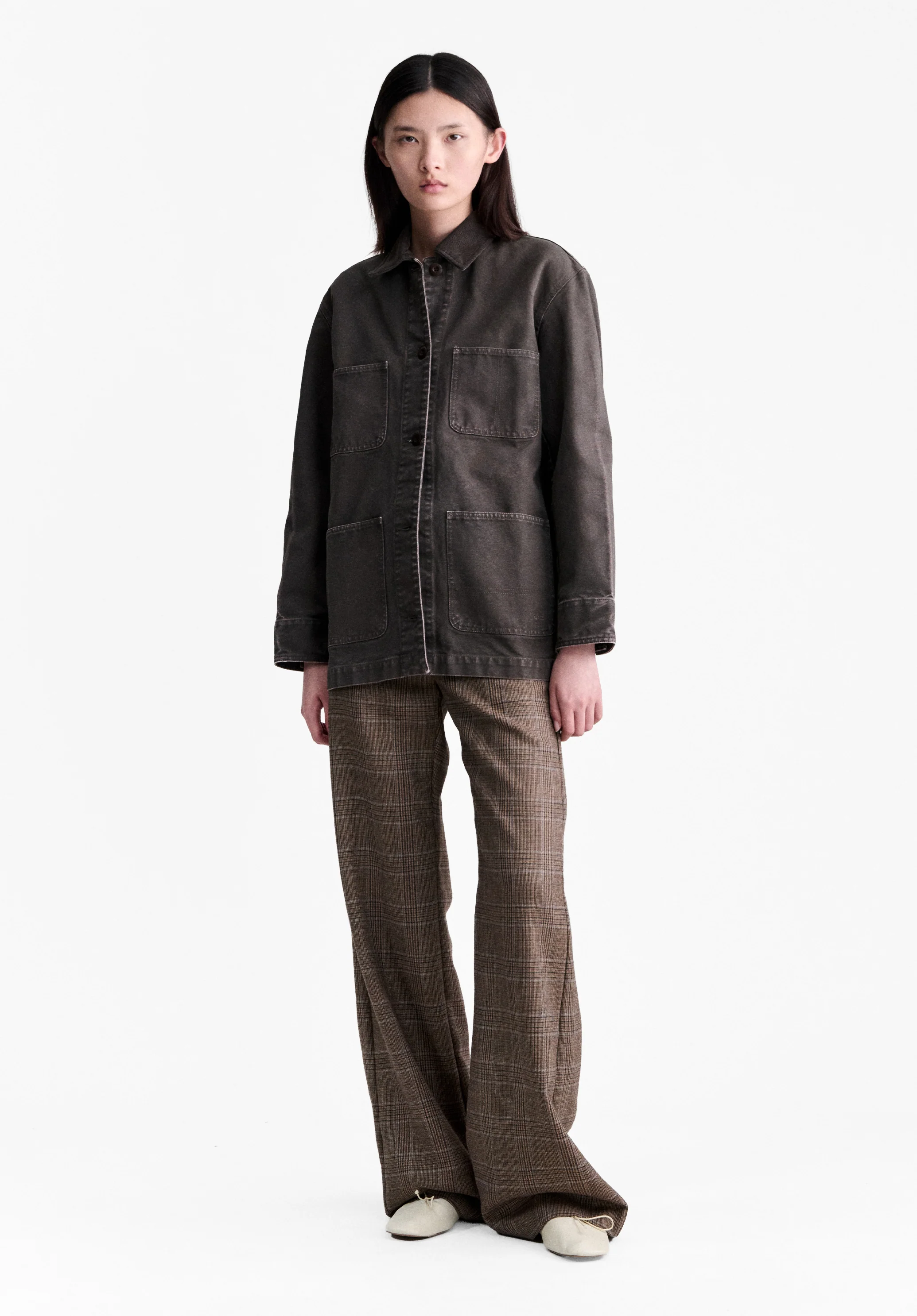 Pantalon à carreaux à jambe évasée - Marron