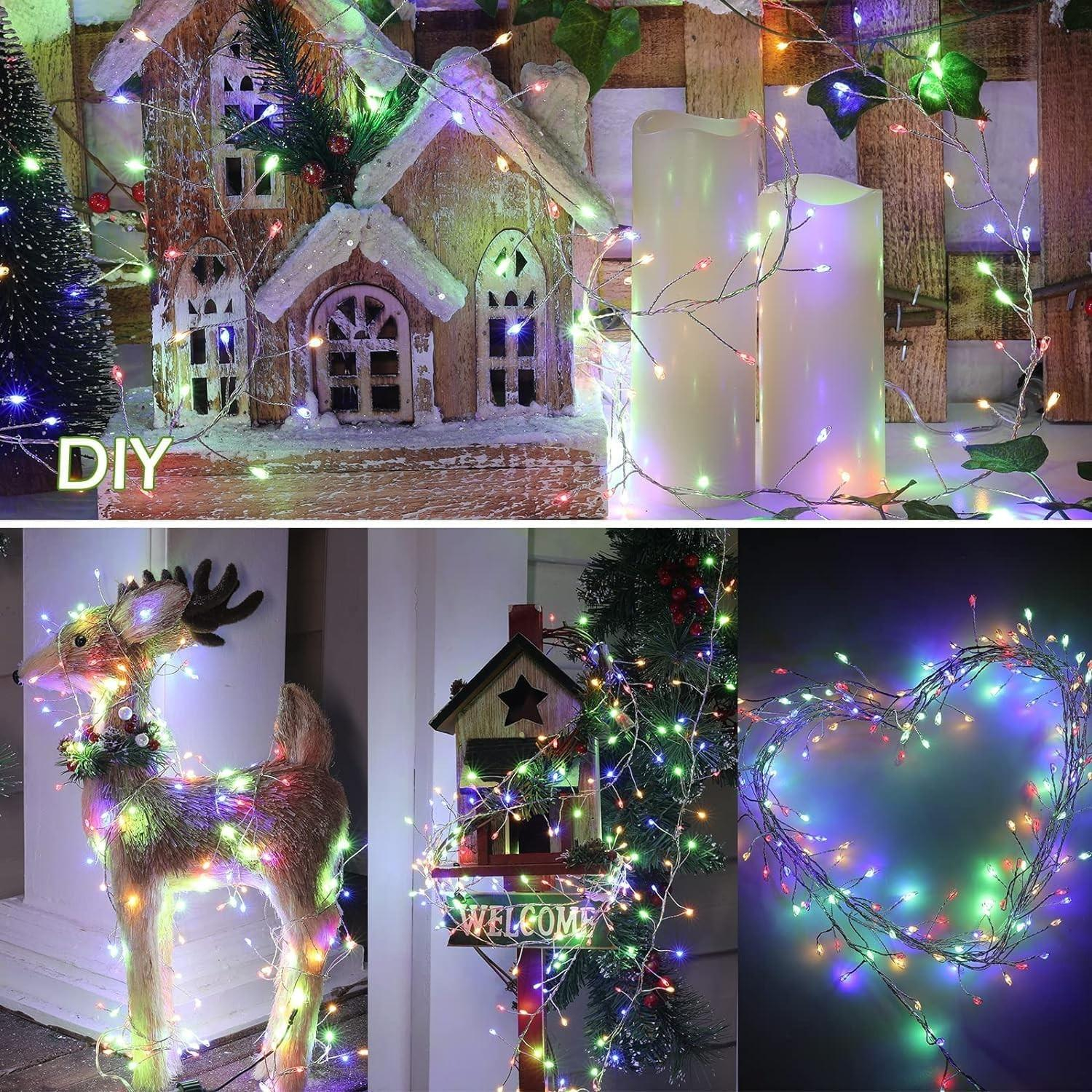 (9m) 300 LED's Deko Draht Lichterkette Feuerwerk Outdoor Beleuchtung 8 Modi   Fernbedienung IP44 (Batteriebetrieben) - Bunt
