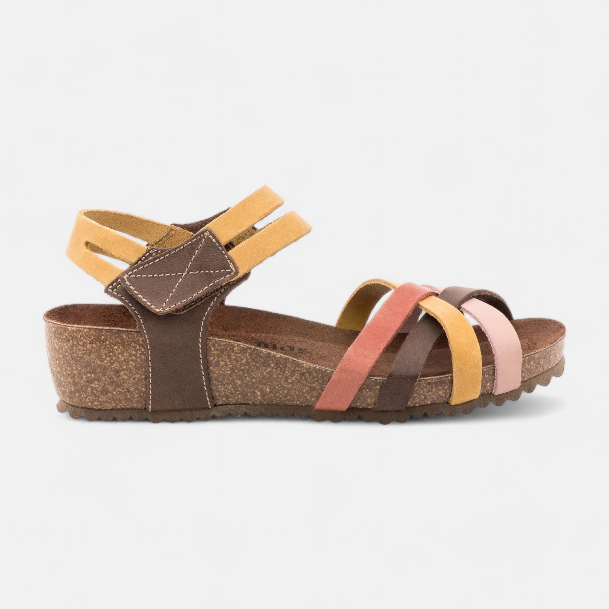 Mules semelle liège Femme en cuir jaune