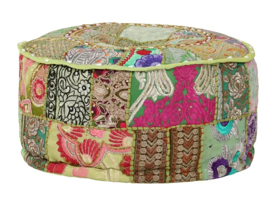 Pouf rond en coton fait à la main 40 x 20 cm Vert