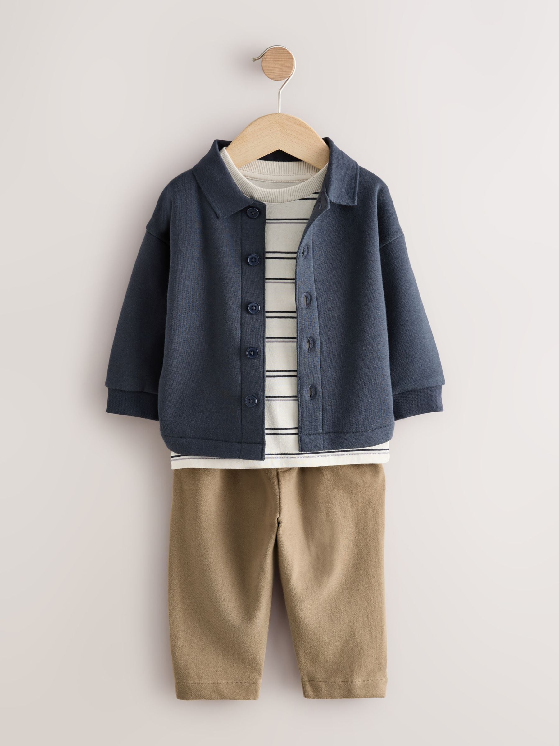 Marineblauw en bruin - 3 -delige set van T-shirt en joggingbroeken (3mnd-7jr)