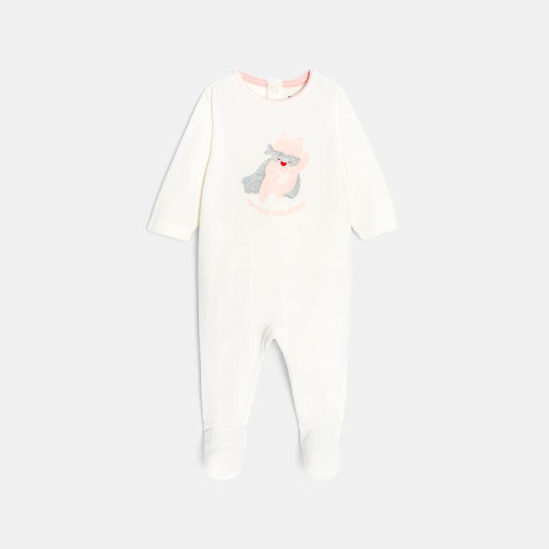 Dors-bien velours blanc bébé fille Rose