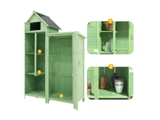 Abri de jardin en bois de sapin - remise à outils avec 2 étagères intégrées - H 173 cm - toit imperméable en PVC - Vert