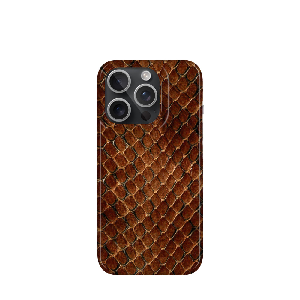 iPhone 15 Pro Kunststoff Hülle Schlangenleder - Braun