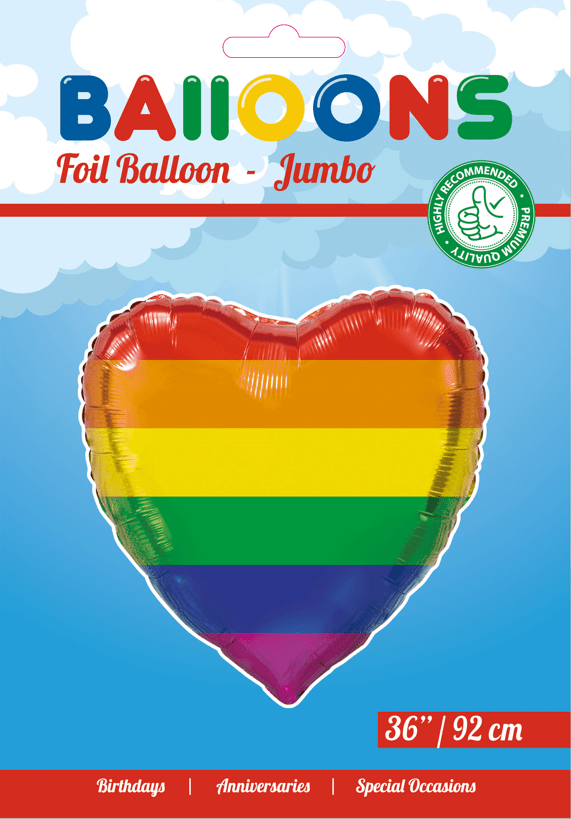 Helium Ballon Hart Regenboog XL Leeg 92cm