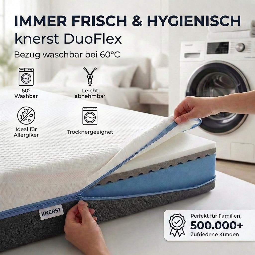 KNERST Duoflex Matratze 180 x 200 cm - 2-in-1 Härtegrad Soft & Firm - Gel-Memory-Foam & 7-Zonen Komfortschaum - 21 cm Höhe - orthopädische Matratze für alle Schlafpositionen - Mattress
