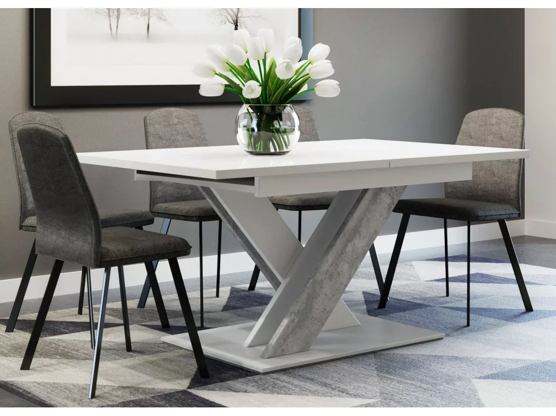TABLE A MANGER EXTENSIBLE BRUCE - BETON ET BLANC 140 - 180 CM