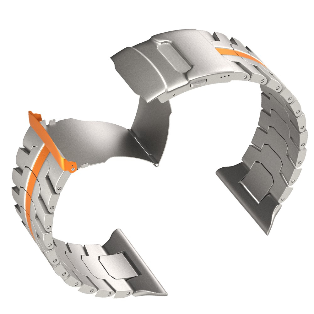 Apple Watch (49/46/45/44 mm) Edelstahl Reifenmuster Armband mit Faltschliesse (Gelenkumfang: 175 - 240 mm) - Titan / Orange