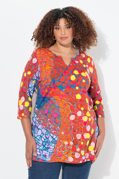 Longshirt, Schlangenmuster, Tunika-Ausschnitt, 3/4-Arm