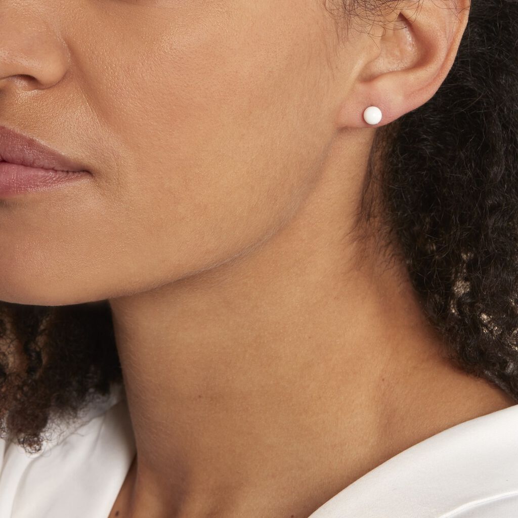 Boucles D'oreilles Puces Solene Argent Blanc Céramique