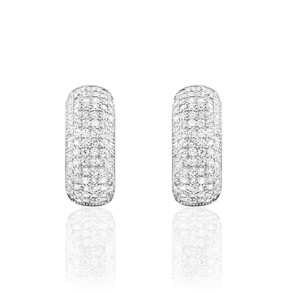 Créoles Camelia Rondes Argent Blanc Oxyde De Zirconium