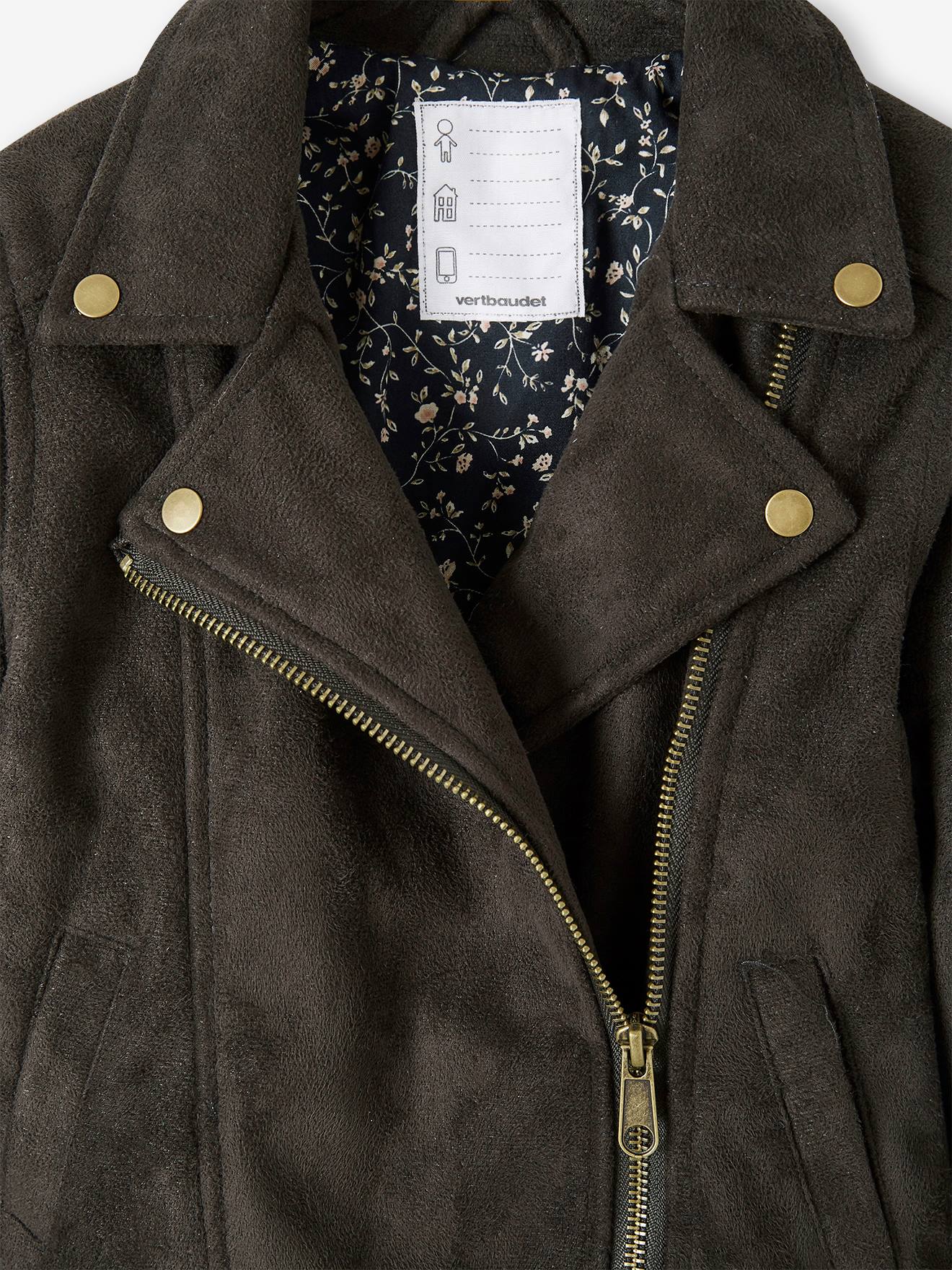 Jaqueta de nobuck estilo perfeito para meninas, cinza escuro