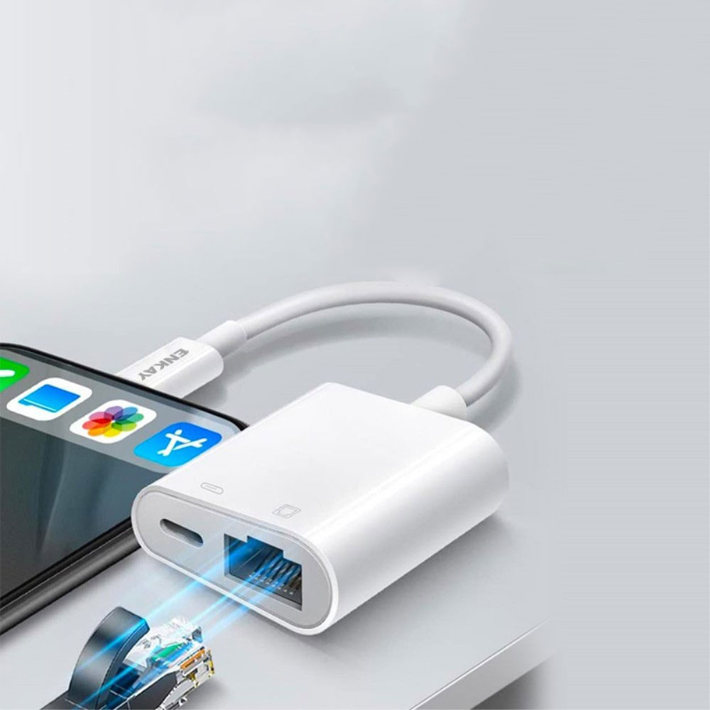Lightning auf Ethernet LAN RJ45 (10/100 Mbps)   Lightning Lade Adapter Splitter - Weiss