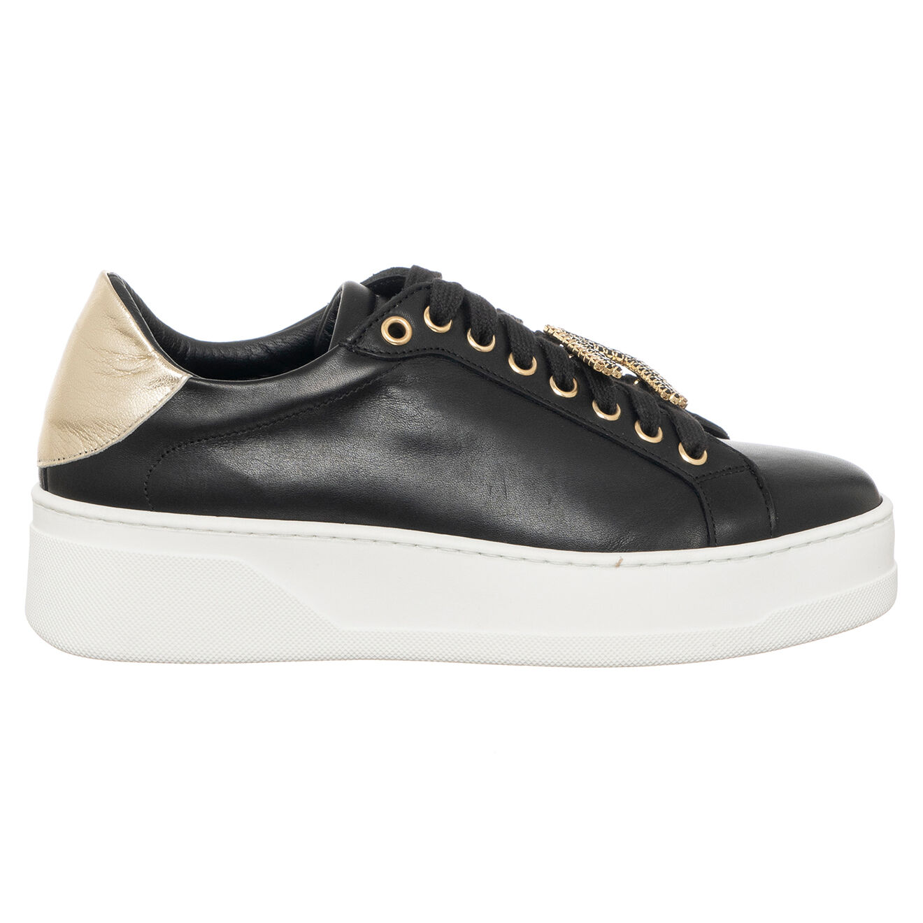 Loretta Pettinari Sneakers en Cuir Ambre noir/doré
