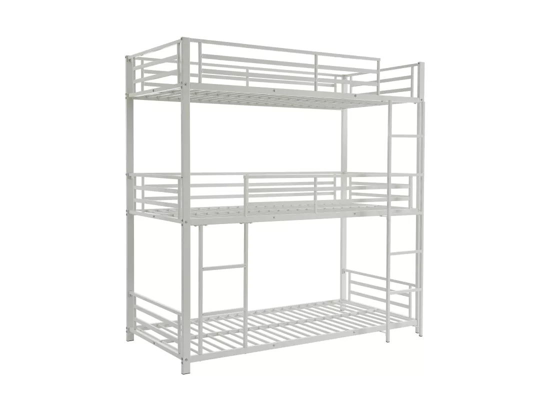 Lits superposés triple 3 x 90 x 190 cm - Métal - Blanc - ELOUAN III