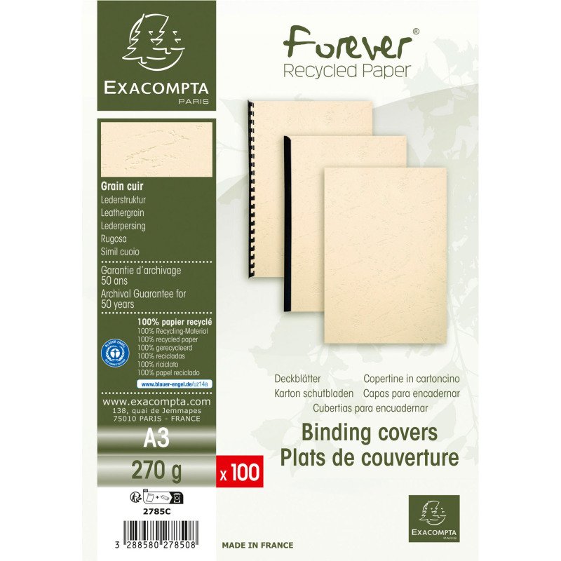 Couverture de reliure grain cuir 270 g Exacompta - Boîte de 100
