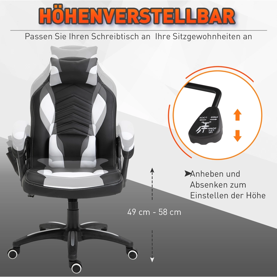 HOMCOM Sportlicher Chefsessel mit Massage- und Wärmefunktion schwarz, weiß