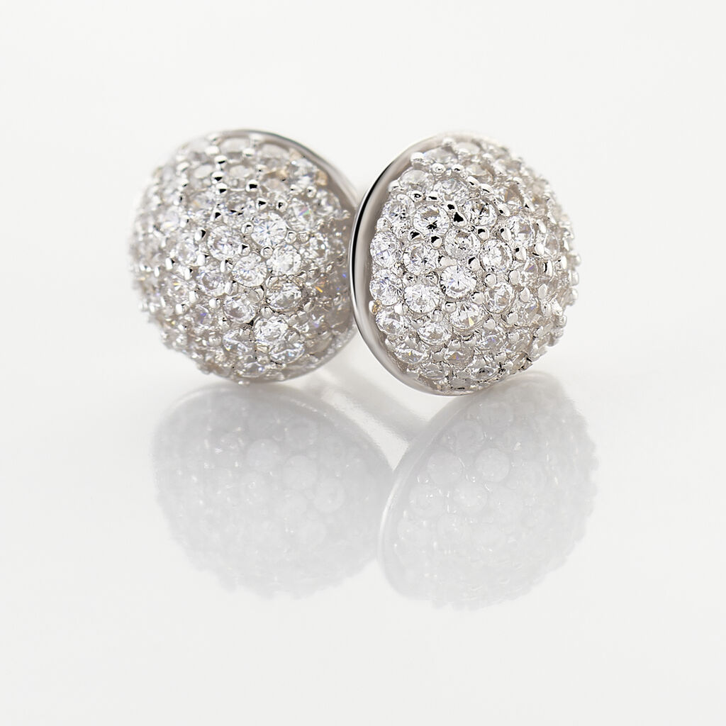 Boucles D'oreilles Puces Perta Argent Blanc Oxyde De Zirconium